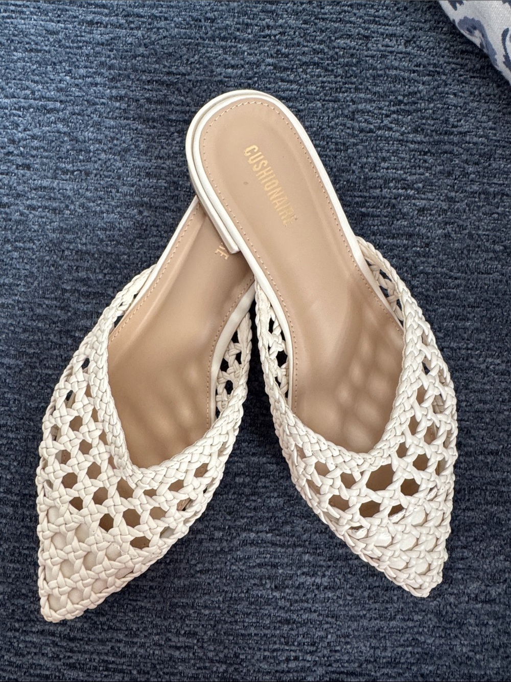 Cushionaire Cream Woven Pointed Mule
